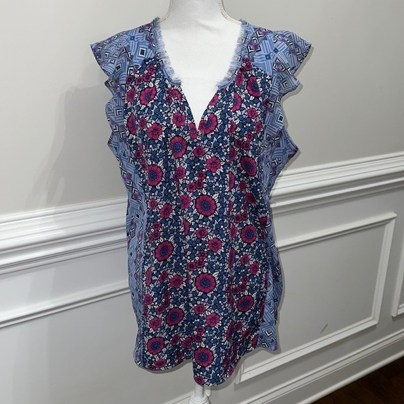 Motherhood Maternity Tops - Motherhood Maternity Floral Cap Sleeves Fringe Neck Multi Print Top sz XL